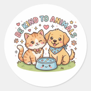 Cute Kawaii Be Kind To Animals Cute Cat andSticker Classic Round Sticker