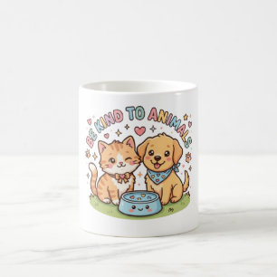 Cute Kawaii Be Kind To Animals Cute Cat andSticker Coffee Mug