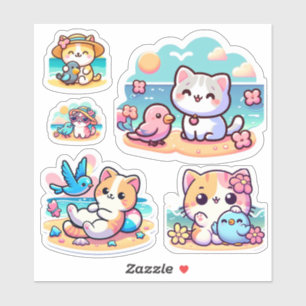 Cute kawaii beach cat Custom-Cut Vinyl Sticke