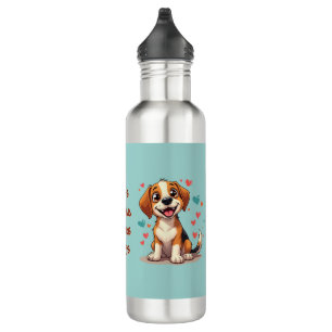 Cute Kawaii Beagle with Hearts Playful Dog 710 Ml Water Bottle