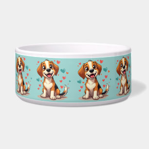 Cute Kawaii Beagle with Hearts Playful Dog Art