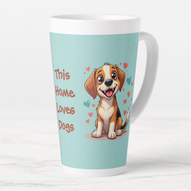 Cute Kawaii Beagle with Hearts Playful Dog Art Latte Mug (Right Angle)