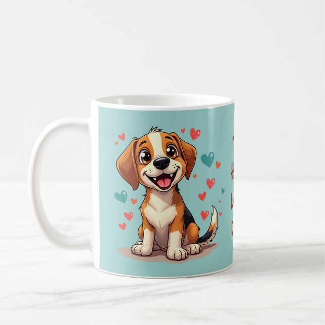Cute Kawaii Beagle with Hearts Playful Dog Coffee Mug (Left)