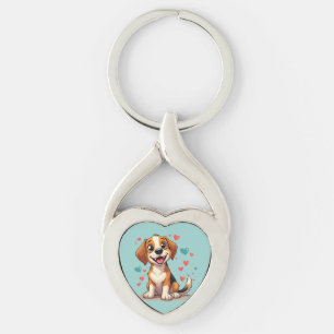 Cute Kawaii Beagle with Hearts Playful Dog Key Ring