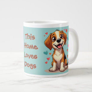 Cute Kawaii Beagle with Hearts Playful Dog Large Coffee Mug