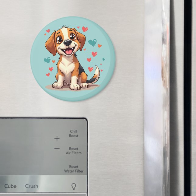 Cute Kawaii Beagle with Hearts Playful Dog Magnet (In Situ (Fridge))