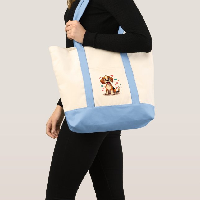 Cute Kawaii Beagle with Hearts Playful Dog Tote Bag (Front (Product))
