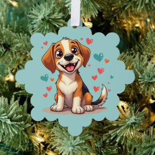 Cute Kawaii Beagle with Hearts Playful Dog Tree Decoration Card