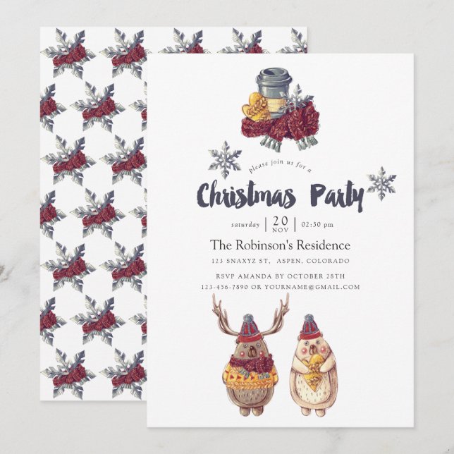 Cute Kawaii Bear Christmas Holiday Party Invitation (Front/Back)