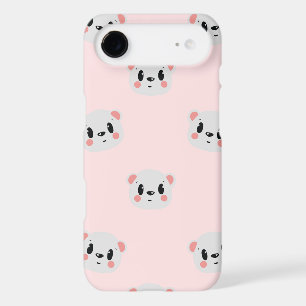 Cute Kawaii Bear Face Pattern on Pastel Pink