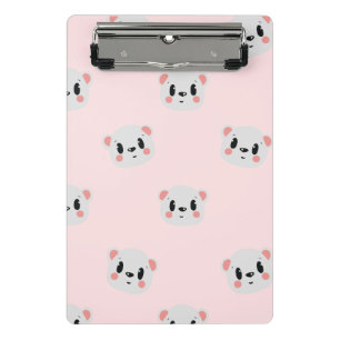 Cute Kawaii Bear Face Pattern on Pastel Pink Mini Clipboard