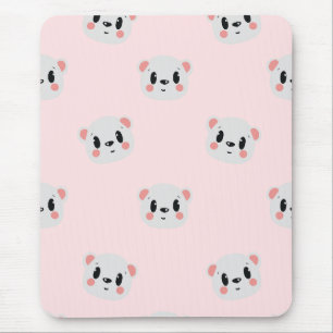 Cute Kawaii Bear Face Pattern on Pastel Pink Mouse Mat