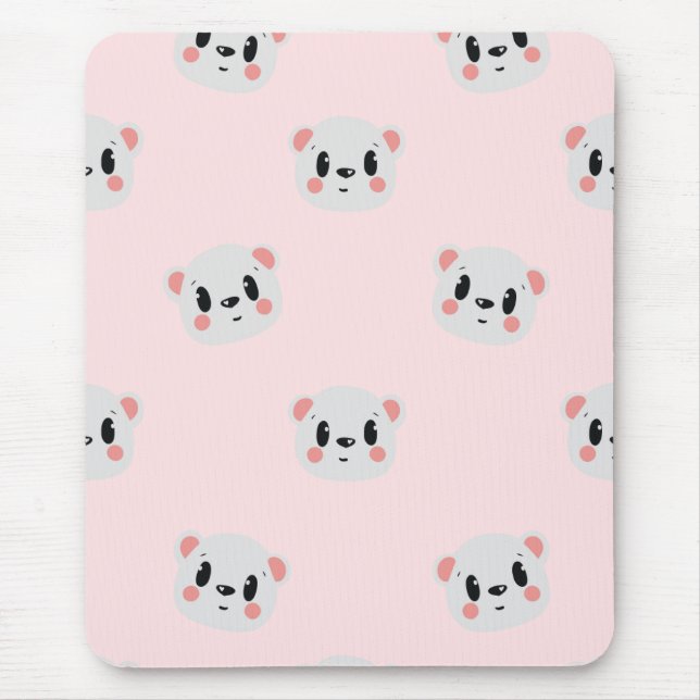 Cute Kawaii Bear Face Pattern on Pastel Pink Mouse Mat (Front)