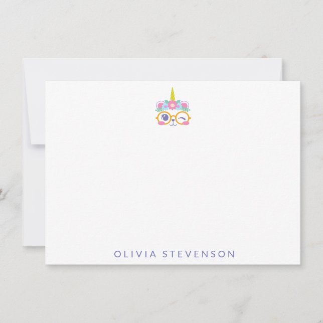 Cute Kawaii Bear Unicorn Face Flower Crown Name Card (Front)