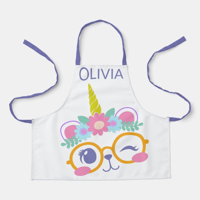 Cute Kawaii Bear Unicorn Face with Flower Crown Apron (Front)