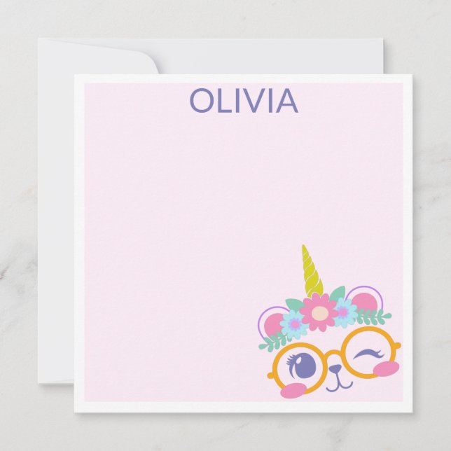 Cute Kawaii Bear Unicorn Face with Flower Crown Card (Front)