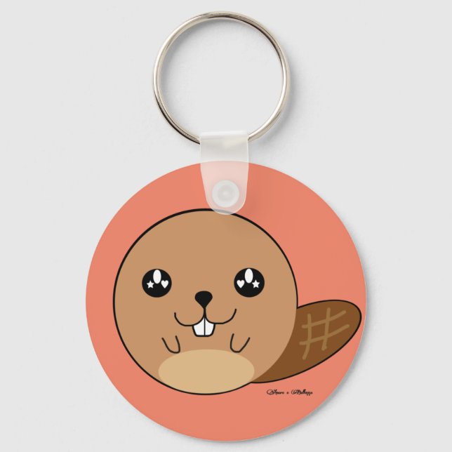 Cute Kawaii Beaver Animal Key Ring (Front)