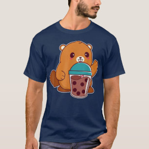Cute Kawaii Beaver Drinks Boba Tea - Anime Bubble  T-Shirt
