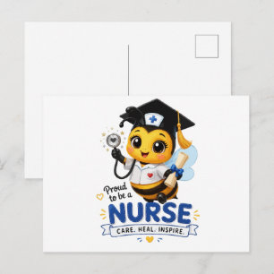 Cute Kawaii Bee Nurse Graduation 2026 Postcard