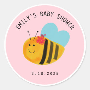 Cute Kawaii Bee Pink Baby Shower Celebration    Classic Round Sticker