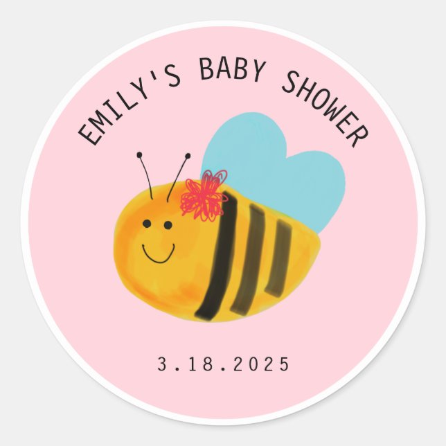 Cute Kawaii Bee Pink Baby Shower Celebration    Classic Round Sticker (Front)