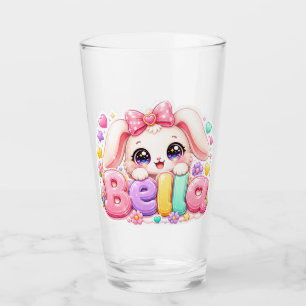 Cute Kawaii Bella Bunny Name Pastel Pink Floral Bu Glass