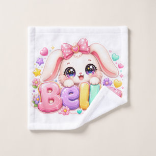Cute Kawaii Bella Bunny Name Pastel Pink Floral Bu Wash Cloth