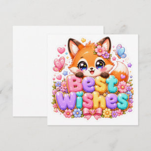 Cute Kawaii Best Wishes Fox Name Pastel Pink Flora Invitation