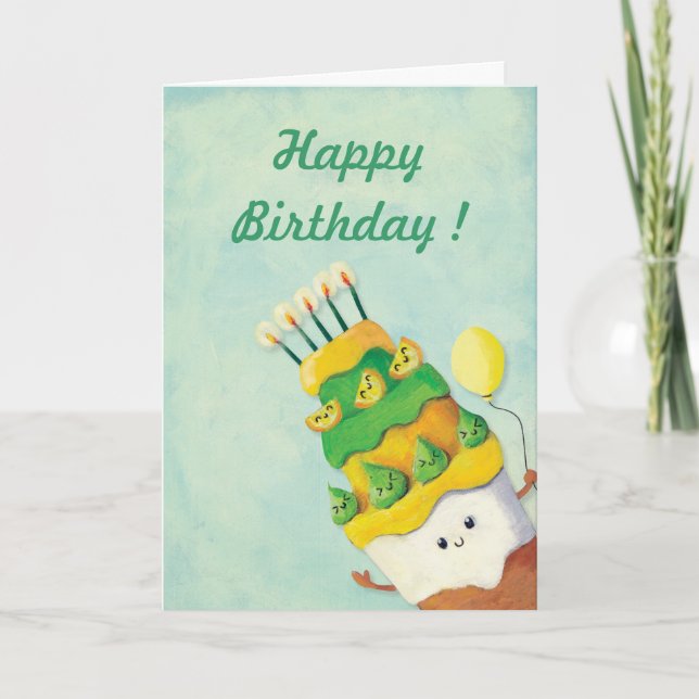 Cute Kawaii Birthday Cake Card (Front)