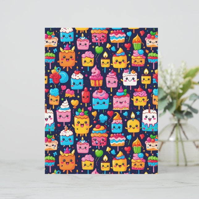 Cute Kawaii Birthday Cake & Dessert Paper (Standing Front)