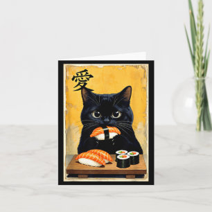 Cute Kawaii Black Cat Eating Sushi Funny Japanese Card