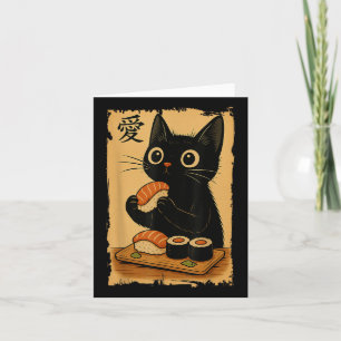 Cute Kawaii Black Cat Eating Sushi Funny Japanese Card