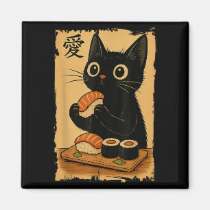 Cute Kawaii Black Cat Eating Sushi Funny Japanese  Magnet