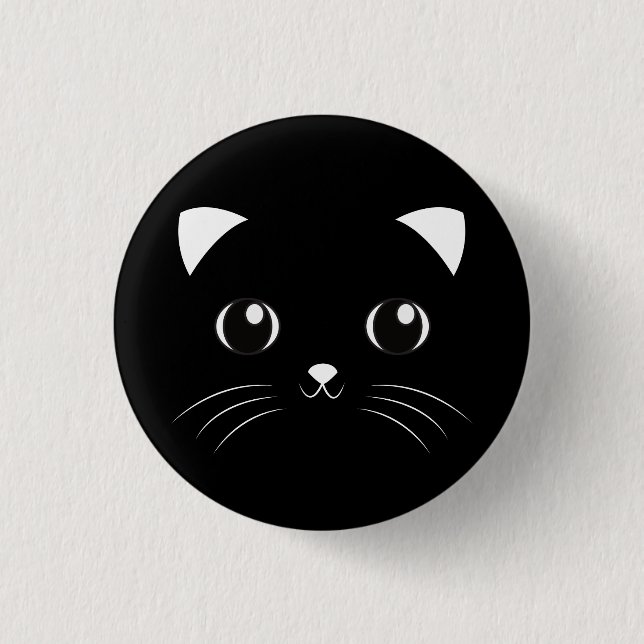 Cute Kawaii Black Cat face outline 3 Cm Round Badge (Front)
