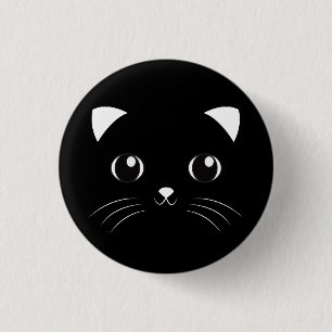 Cute Kawaii Black Cat face outline 3 Cm Round Badge