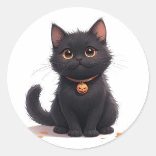 Cute Kawaii Black Cat Halloween Magic 🎃 Classic Round Sticker