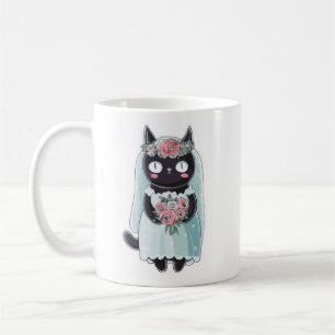 Cute Kawaii Black Cat Wearing a Veil Coffee Mug