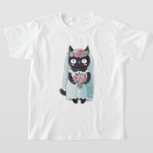 Cute Kawaii Black Cat Wearing a Veil T-Shirt