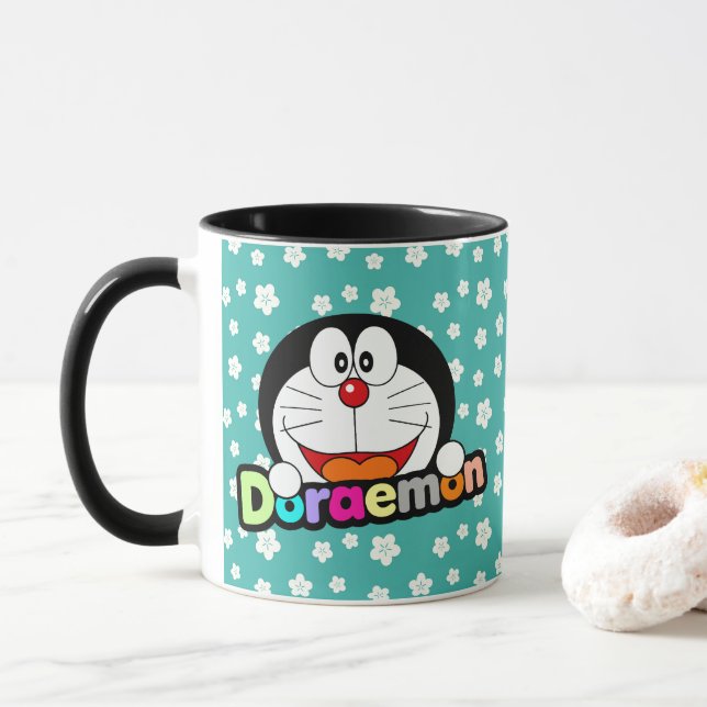 Cute Kawaii Black Doraemon Anime Mug (With Donut)