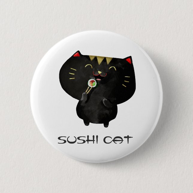 Cute Kawaii Black Sushi Cat 6 Cm Round Badge (Front)