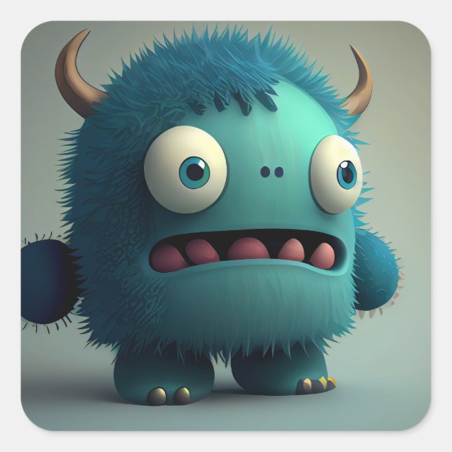 Cute Kawaii Blue 3D Monster Square Sticker (Front)