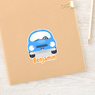 Cute kawaii blue car cartoon illustration