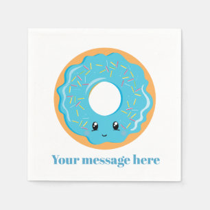 Cute Kawaii blue doughnut add message napkins