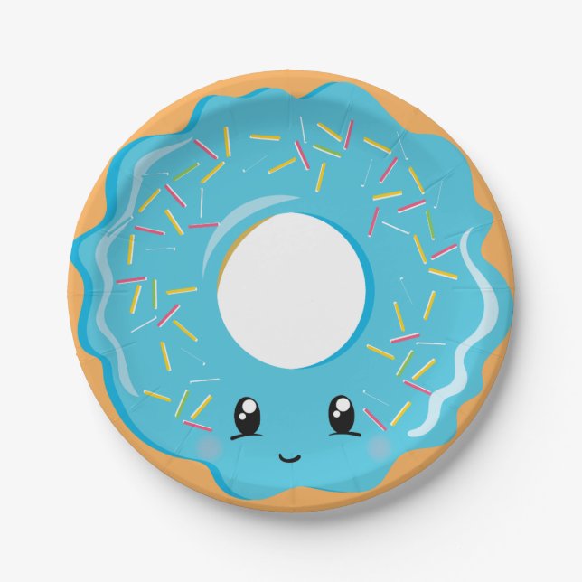 Cute Kawaii blue doughnut party plate (Front)