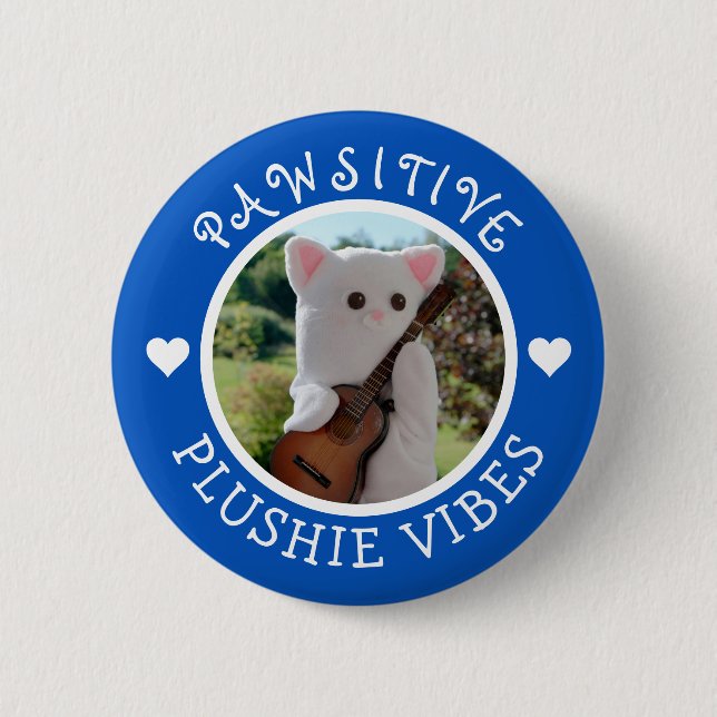 Cute Kawaii Blue Pawsitive Plushie Vibes Photo 6 Cm Round Badge (Front)