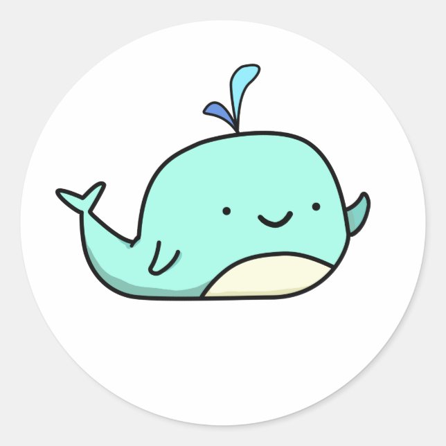 Cute Kawaii Blue Whale Classic Round Sticker (Front)