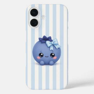 Cute Kawaii Blueberry on Blue Stripes Phone Case
