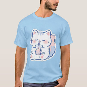 Cute Kawaii Boba Cat Bubble Tea Graphic T-Shirt