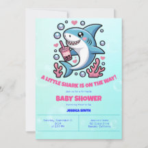 Cute Kawaii Boba Shark Pink & Blue Baby Shower