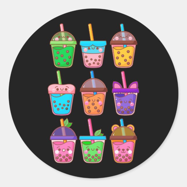 Cute Kawaii Boba Tea Anime Bubble Tea Pastel For G Classic Round Sticker (Front)